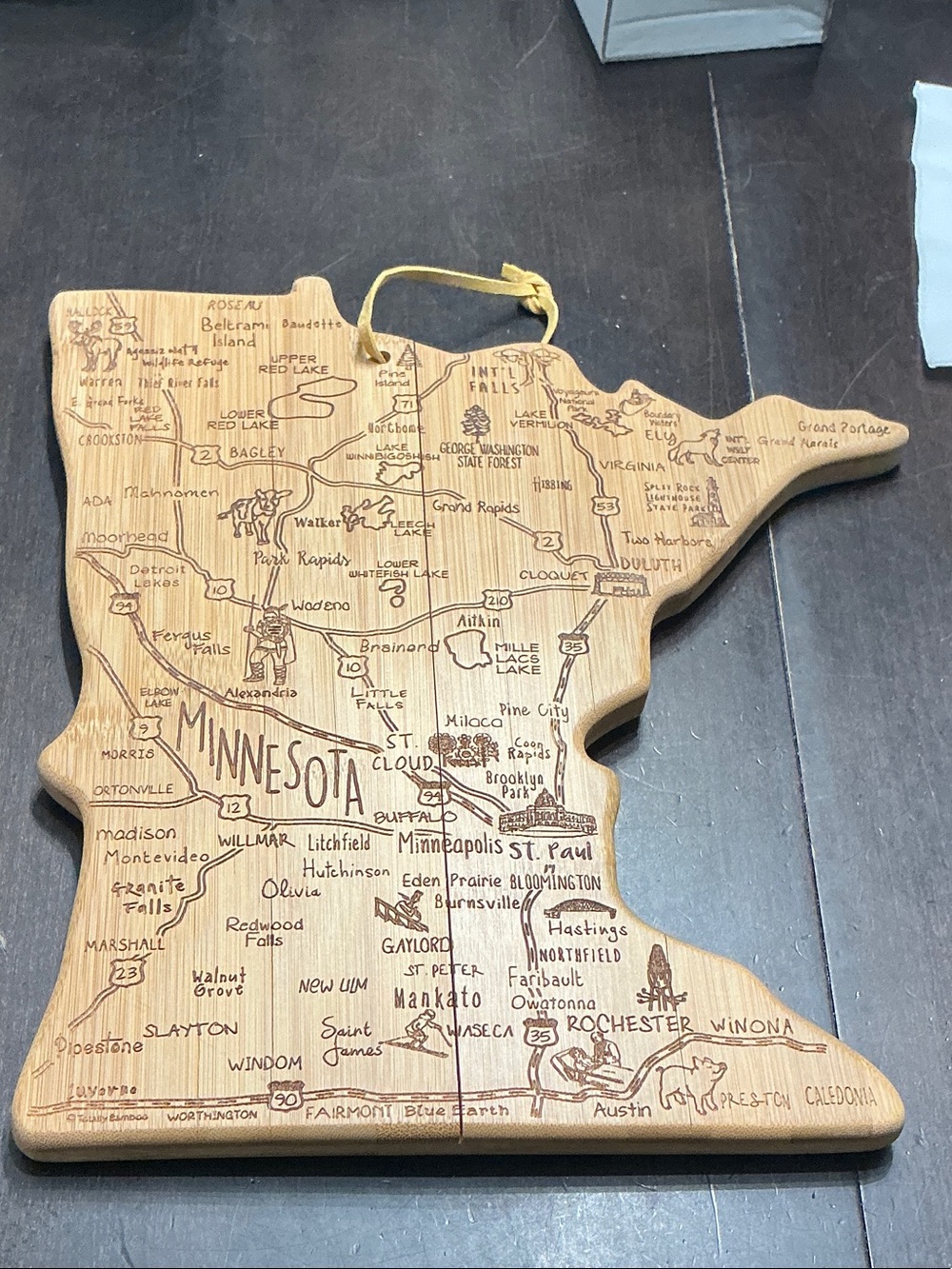 Minnesota State Bamboo Cutting Board Wall Art - Natural Wood - Brand new